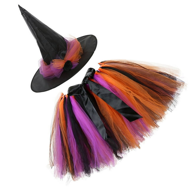 1 Set Girl Witch Hat Dress Halloween Witch Dress Party Costume Clothes