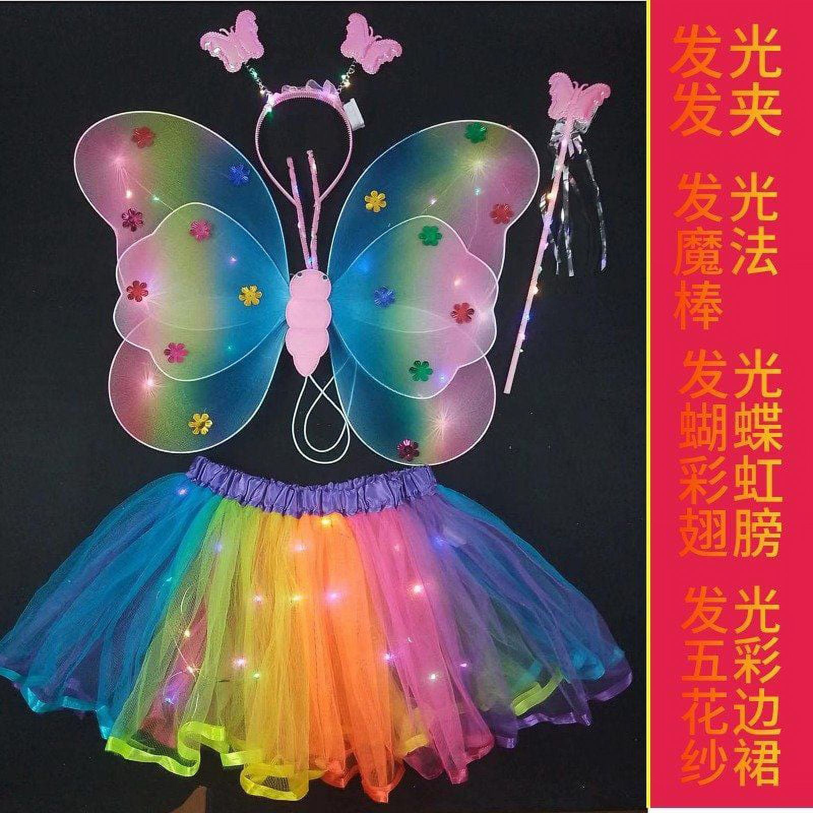 Clear Fairy Wings Set Angel Wing Accessory Girls Kids 4Pcs Floral Crown