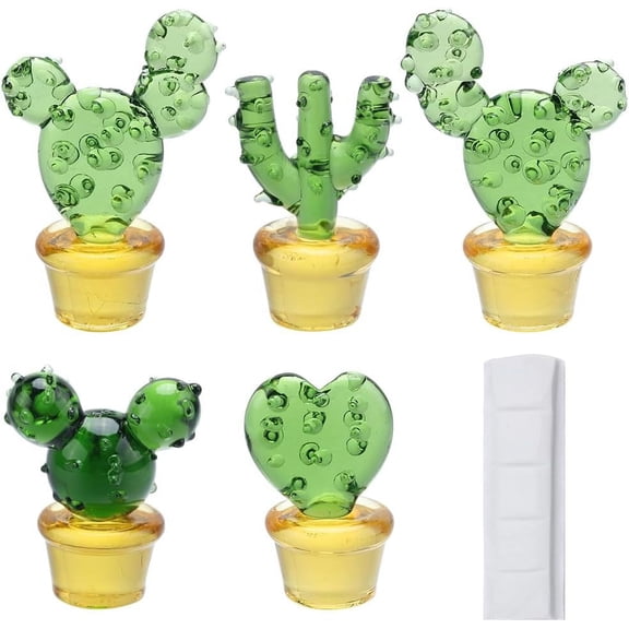 1 Set Glass Cactus Display Decorations for Car Home Decorations Green 14.5x17~25x26~37mm