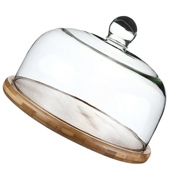 Glass Dessert Cover with Wooden - Dome Cake Plate, Decorative Serving Dish, Cake Holder for Home and Parties