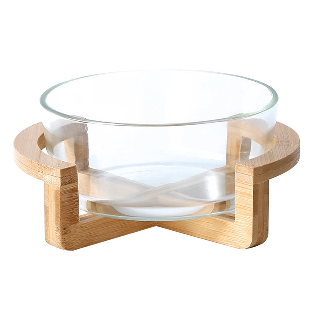 1 Set Glass Salad Bowl Heat Resistant Bowl with Wooden Base Food