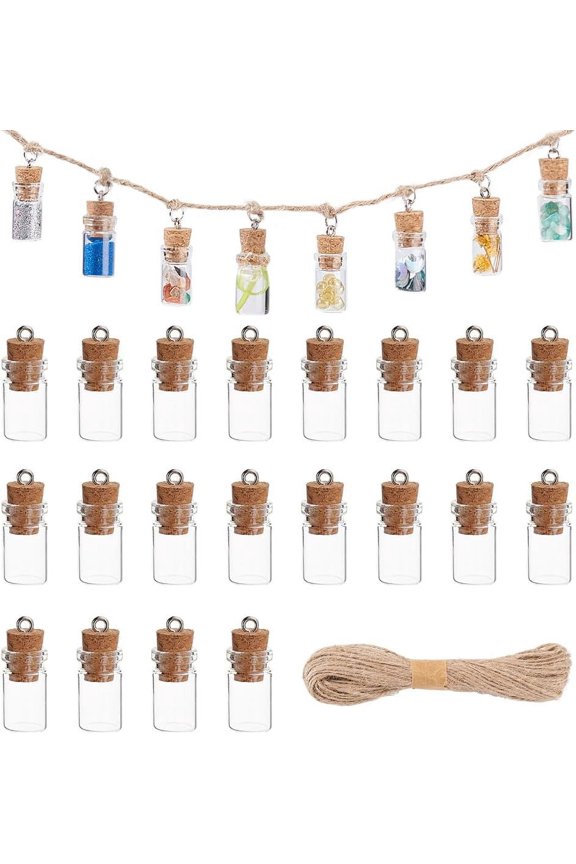 1 Set Glass Wishing Bottle Pendant Decorations Jute Cord Hanging Ornaments Clear 25mm 1pcs/set