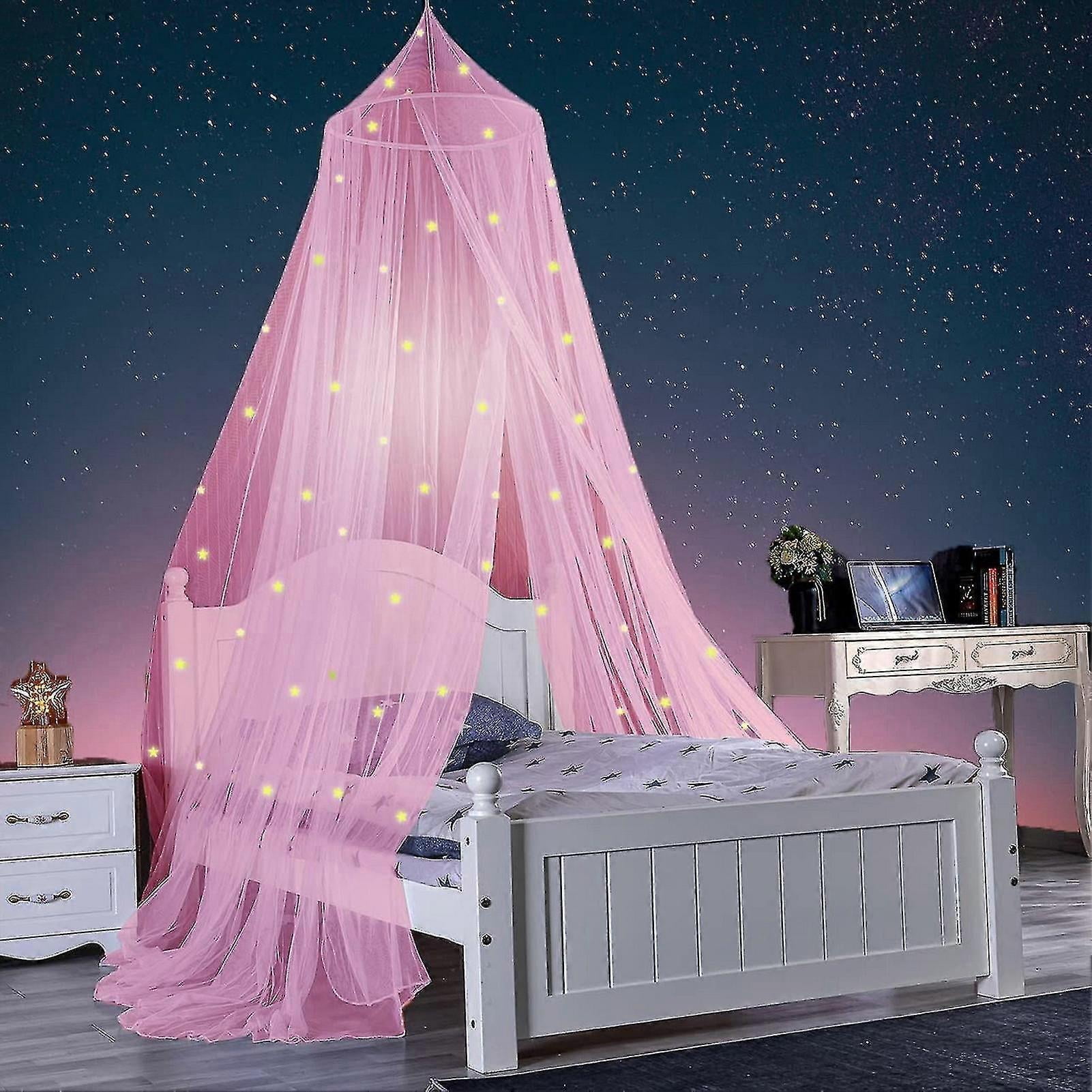 1 Set Glow-in-the-dark Polyester Stars Princess Dome Bed Canopy