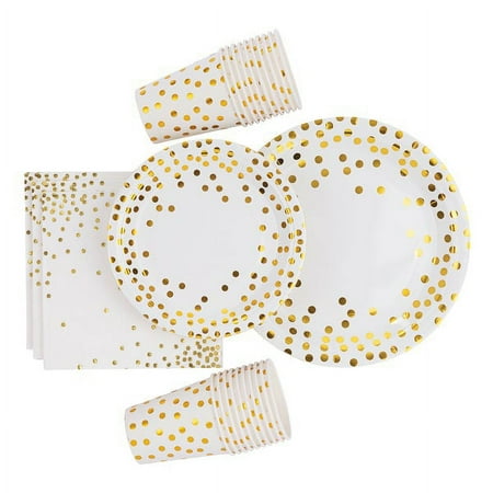 1 Set, Gold Confetti Tableware Kit for 20 Guests for Events or Holiday Celebration
