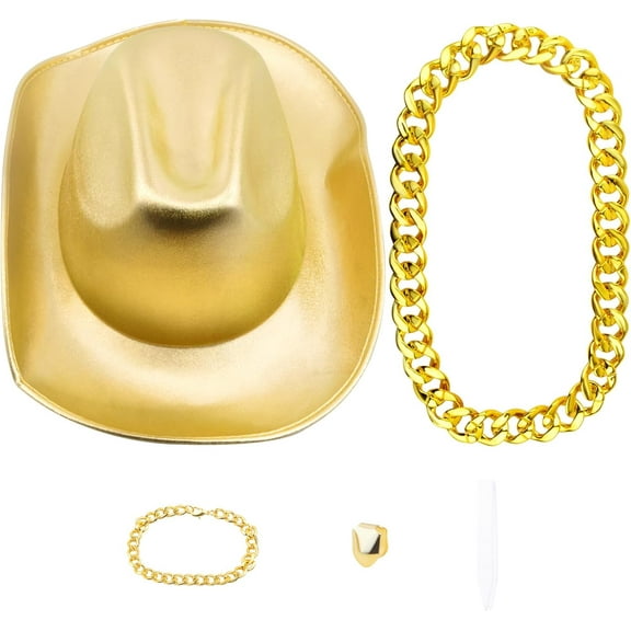 1 Set Golden Hip Hop Jewelry, 80s 90s Rapper Costume Punk Style Necklace Chain with Rotatable Dollar Sign Pendant, Cuban Link Chain Bracelet and Watch for Men Party