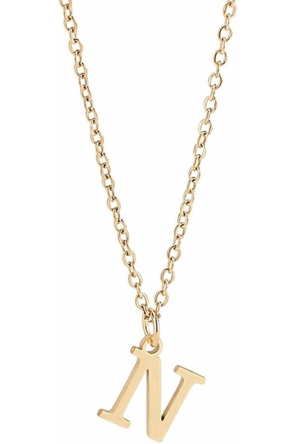 1 Set Golden Initial Necklace for Women Dainty 304 Stainless Steel Letter A-Z Pendant Necklace 18"with 2"extender Cute Trendy Initial Necklace Personalized Monogram Name Necklace diy Letter N