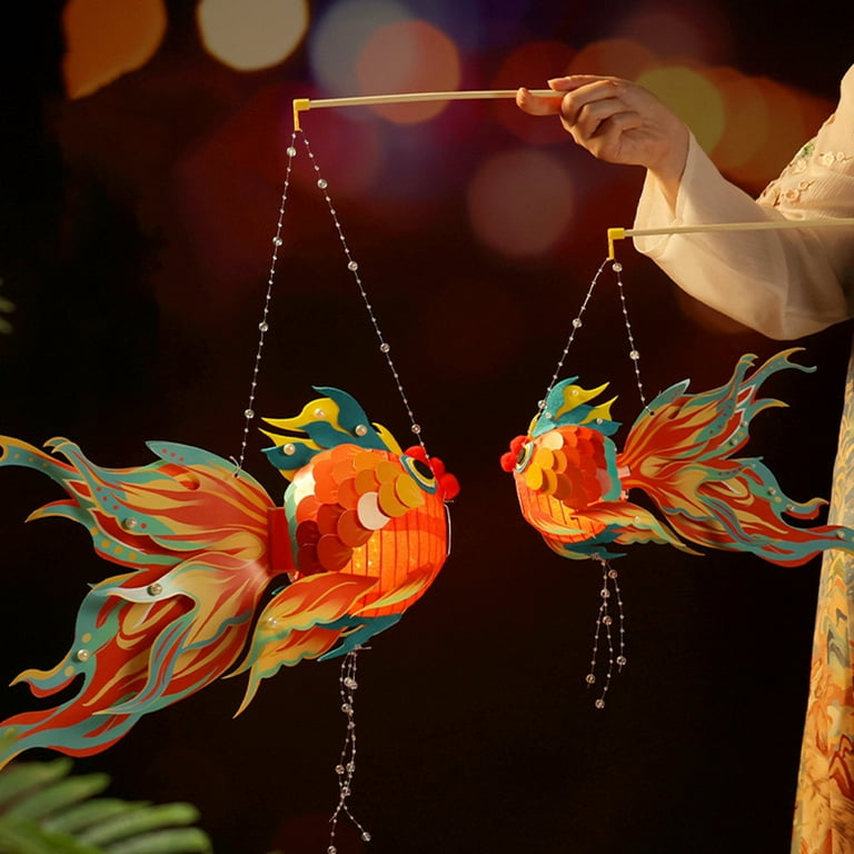 1 Set Goldfish Paper Lantern with Pole Battery Operated DIY