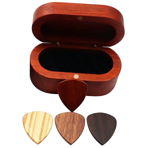 Luxshiny 1Set Portable Wooden Guitar Pick Holder with Assorted Color Storage Box for Guitar Accessories