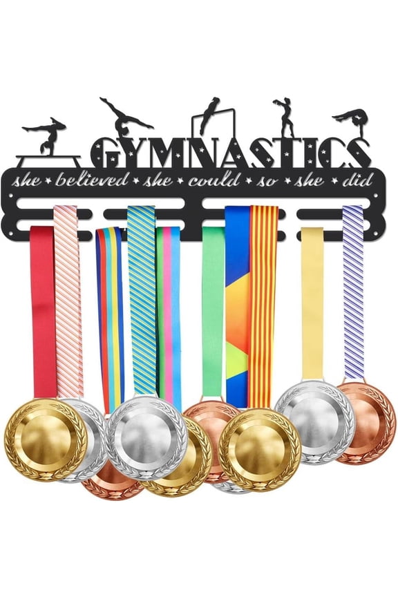 1 Set Gymnastic Medal Hanger Display Women Girls Sports Wall Mounted Award Metal Holder Rack Lettering Iron Shelf Medal Rack Organizer Ribbon Race Medal Hanger for Athletes Gifts