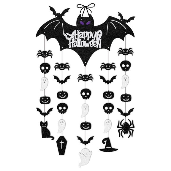 1 Set Halloween Party Decorations, Door Curtain with Ghosts ,Witches,Haunted House, Bats,Pumpkin, Indoor/Outdoor Party Supplies Bat Hangings Decor at the Entrance