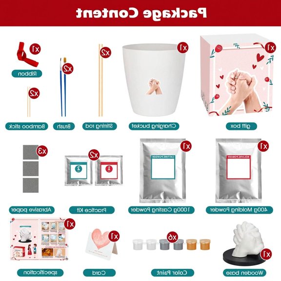 1 Set Hand Casting Kit for Couples with Kit, Wooden Base, Casting Powder, Molding Powder, Paints and Brushes