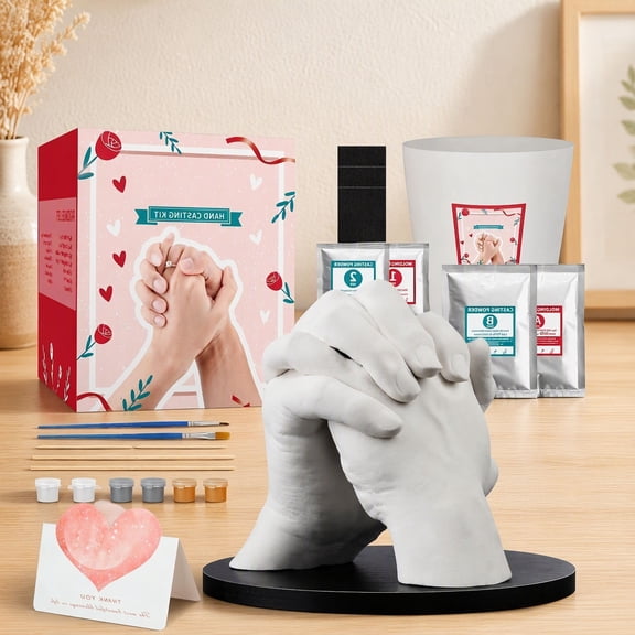 1 Set Hand Casting Kit for Couples with Kit and Wooden Base, Includes Casting Powder, Molding Powder, Paints and Brushes