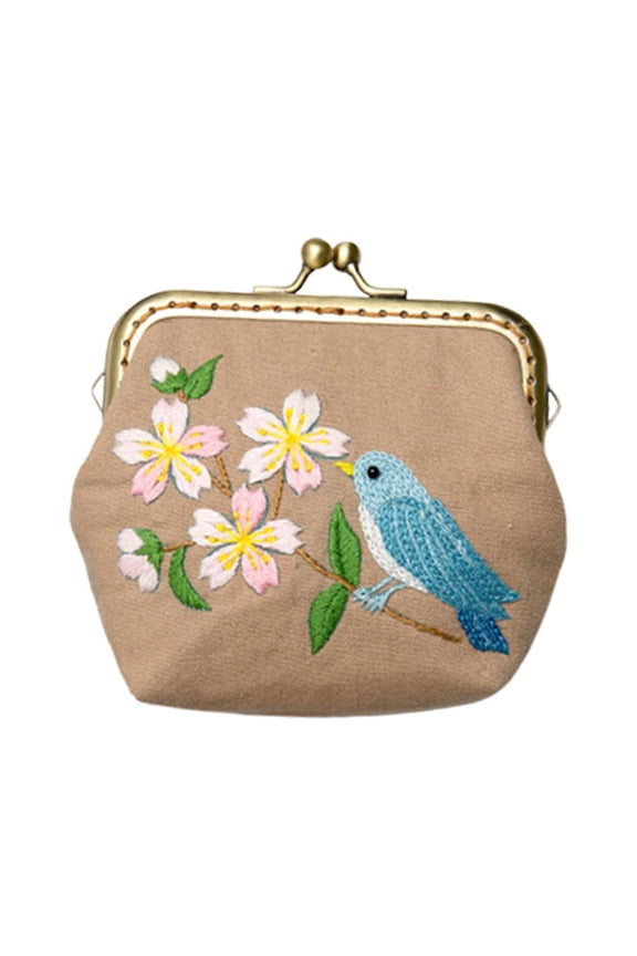 Vintage Style Purse and Wallet Cross Kit with Kiss Lock Closure - European Embroidery Sewing Craft Set