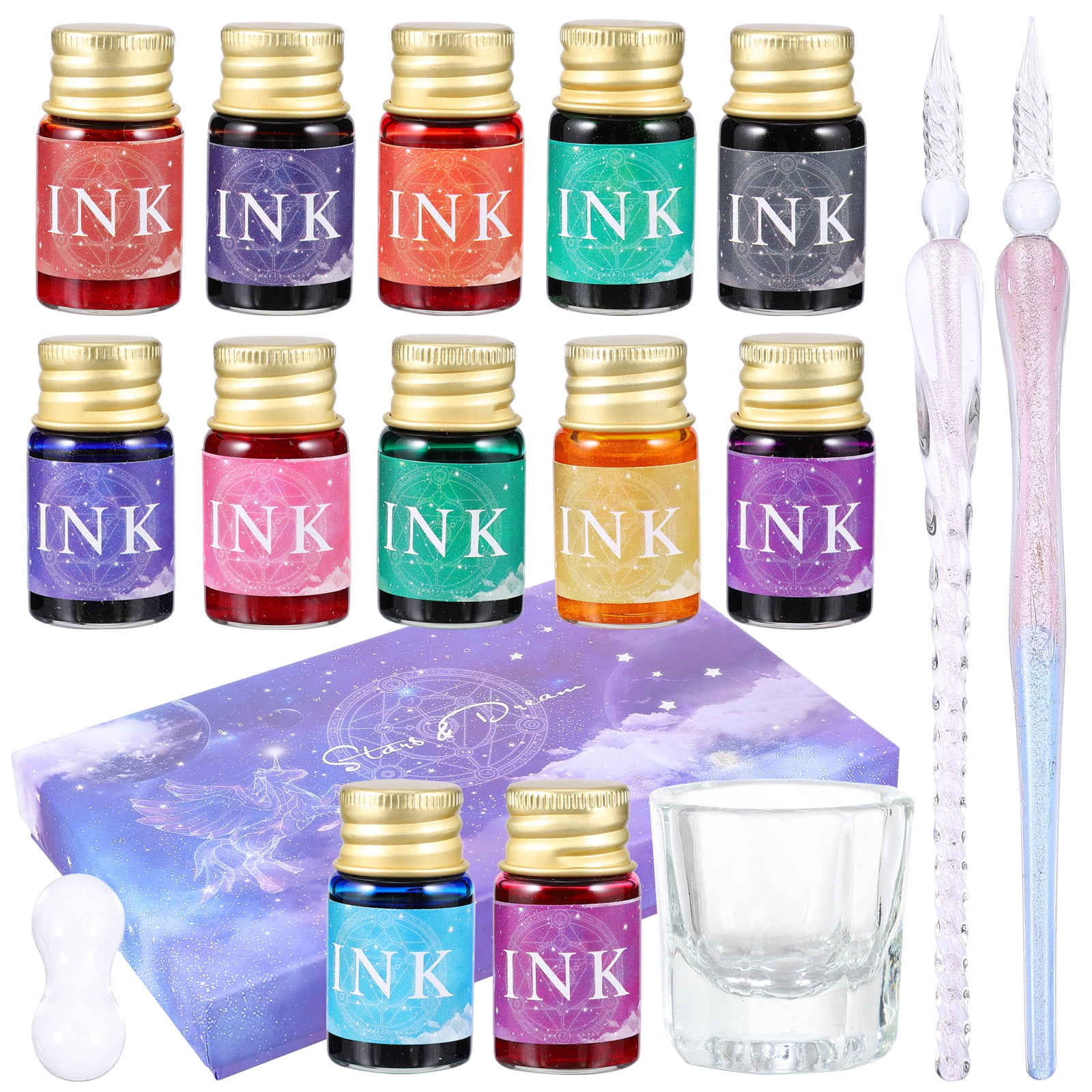 1 Set Handmade Glass Dip Pens Color Ink Drawing Pens Writing Art