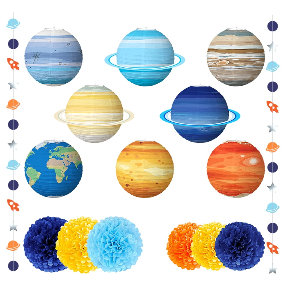1 Set Hanging Solar System Decors Paper Lanterns Paper Flowers