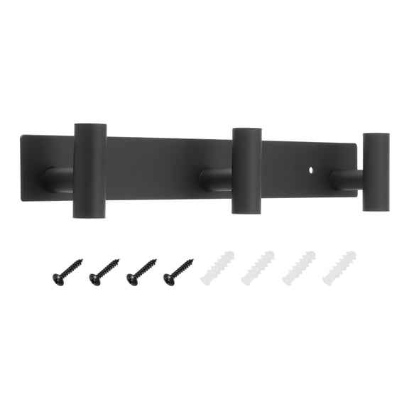 1 Set Hat and Coat Wall Mount Rack, Stainless Steel 3 Hooks Towel Racks with Mounting Accessories Tower Hanger Organizer for Entryway Bedroom Kitchen, Black