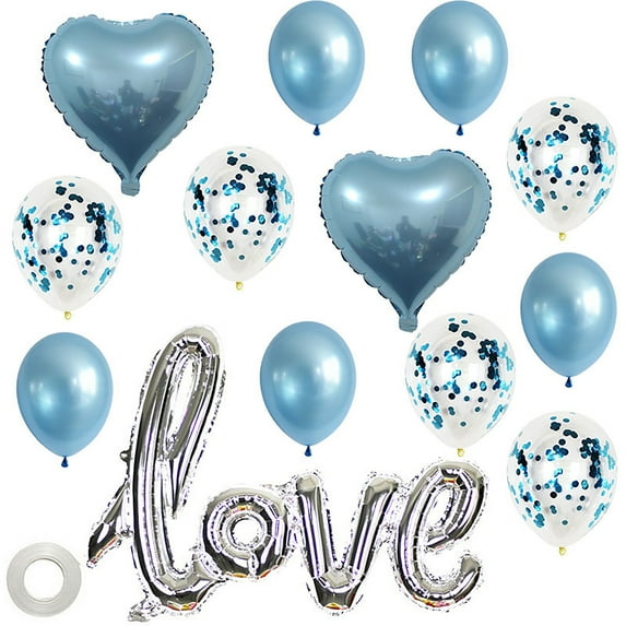 1 Set Heart Shape Valentines Day Balloons Flexible Emulsion Wedding Site Love Balloons for Home-Blue