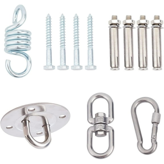 1 Set Heavy Duty Swing Hangers Set 304 Stainless Steel Swing Hardware Hooks Yoga Hooks 360 Rotate with Spring Clasps and Screws for Concrete Wooden Sets Playground Porch Seat Trapeze Yoga Hammock