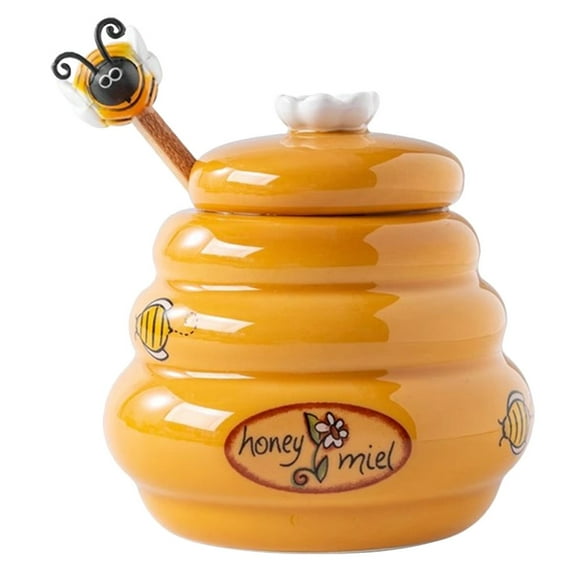 1 Set Honey Jar Lidded Honey Pot with Dipper Ceramic Honey Container Honey Dispenser