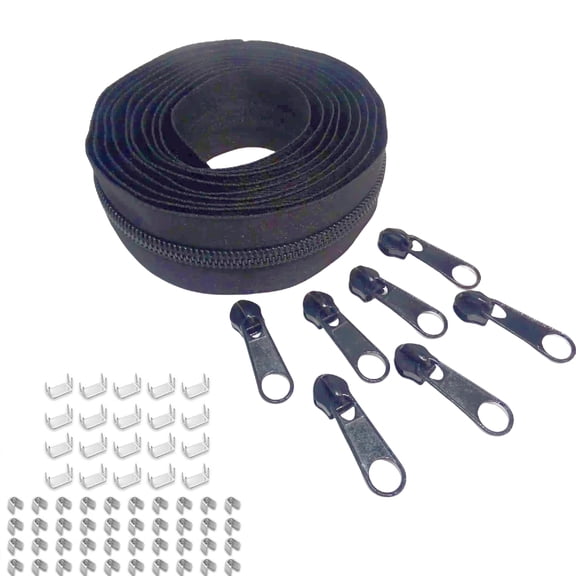 1 Set Includesof 5-Meter Zipper, 10 Zipper Sliders, + 20 Top Stop Buckles + 10 Bottom Stop Buckles Size 5 Nylon Zipper. It Is Suitable for DIY Replacement Zippers in Clothing, Bags