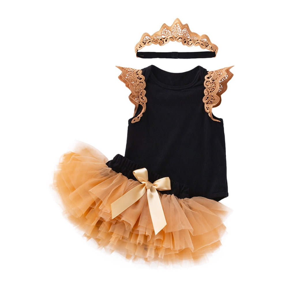 1 Set Infant Baby Girls Romper Bodysuit Tulle Skirt Headband Summer