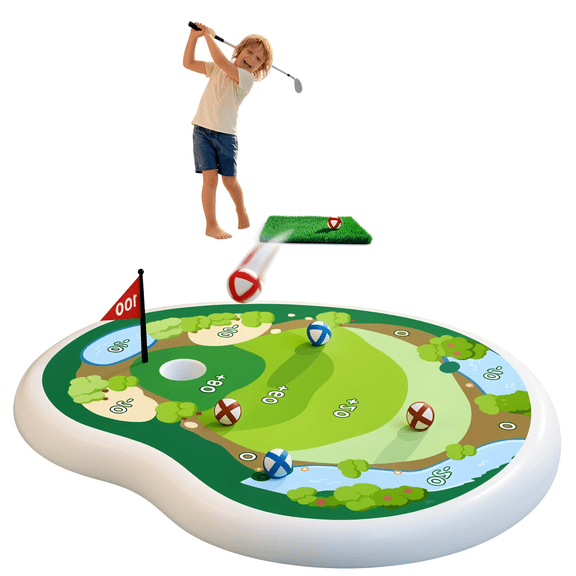 1 Set Inflatable Golf Pool Game, Floating Chipping Green with Scoring Mat, 12 Sticky Balls & Adjustable Club, for Adults
