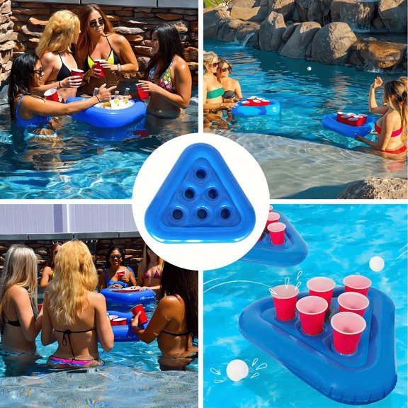 1 Set Inflatable Pool Drink Holder with Ping Pong Rack Floating Beverage Tray for Pool Parties, Includes Raft, PVC Outdoor Summer Party Decoration