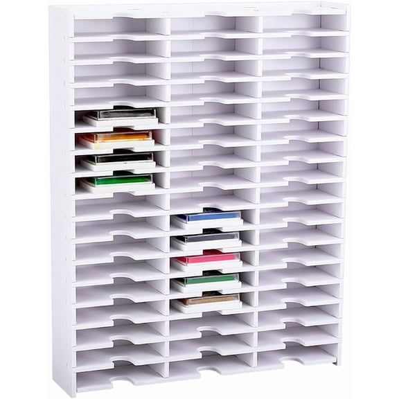 1 Set Ink Pad Storage Rack 51 Grids Inkpad Storage Box White Stamp Pads Organizer Holder 17.5"x13.77"x3.03" for Desktop Stamp Pad Storage Organizer