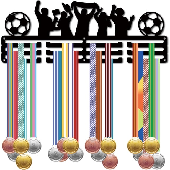 1 Set Iron Medal Hanger Holder Display Wall Rack 3-Line with Screws Black Football 150x400mm Hole: 5mm for Handmade