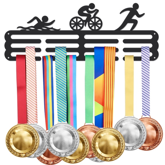 1 Set Iron Medal Hanger Holder Display Wall Rack 3-Line with Screws Black Triathlon Sports 400x150mm