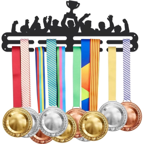 1 Set Iron Medal Hanger Holder Display Wall Rack 3-Line with Screws Black Trophy 400x150mm for Handmade