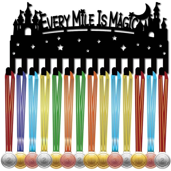1 Set Iron Medal Holder Frame 14 Hooks Medals Display Hanger Rack with Screws Black Word 130x290mm DIY