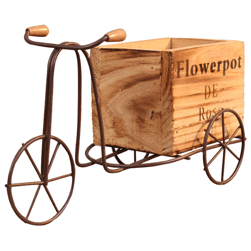1 Set Iron Tricycle Plant Stand Rustic Style Flower Pot Bike Planter