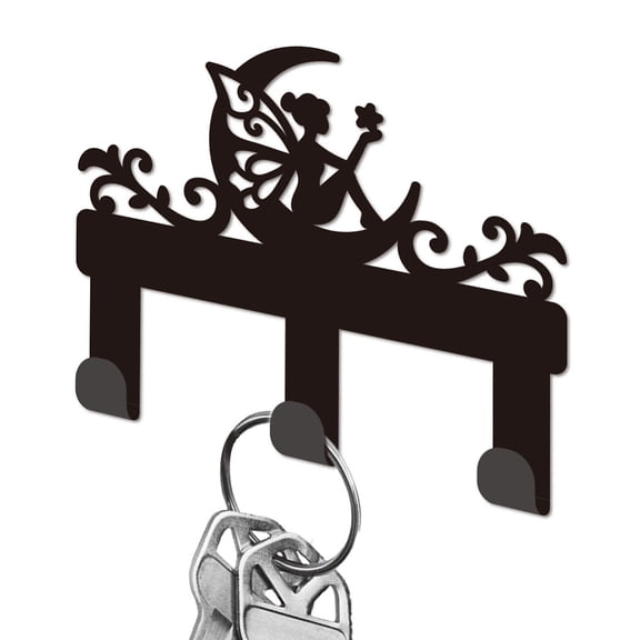 1 Set Iron Wall Mounted Hangers Decorative Organizer Rack with Screws 3 Hooks for Bag Clothes Key Scarf Hanging Holder Fairy 90x110x15mm