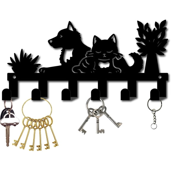 1 Set Iron Wall Mounted Hook Hangers 6-Hook Decorative Organizer Rack for Bag Clothes Key Scarf Hanging Holder Musician Cat Shape 130x270mm Hole: 5mm