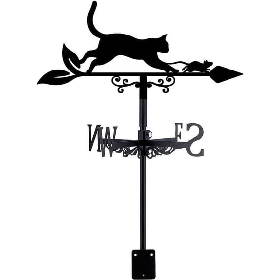 1 Set Iron Wind Direction Indicator Weathervane for Outdoor Garden Wind Measuring Tool Cat Shape 230x358mm for Handmade