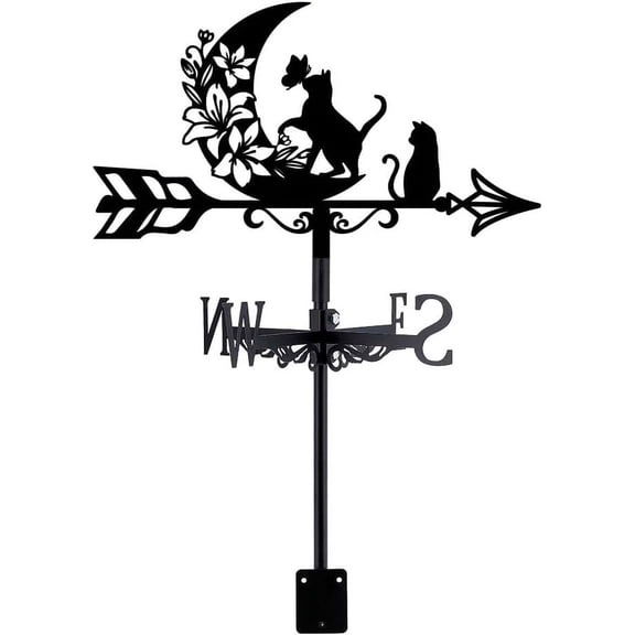 1 Set Iron Wind Direction Indicator Weathervane for Outdoor Garden Wind Measuring Tool Cat Shape 265x358mm for Handmade