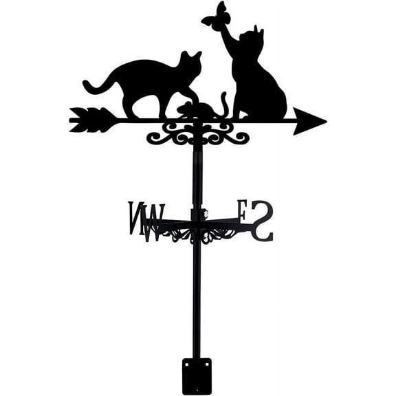 1 Set Iron Wind Direction Indicator Weathervane for Outdoor Garden Wind Measuring Tool Cat Shape 269x358mm for DIY
