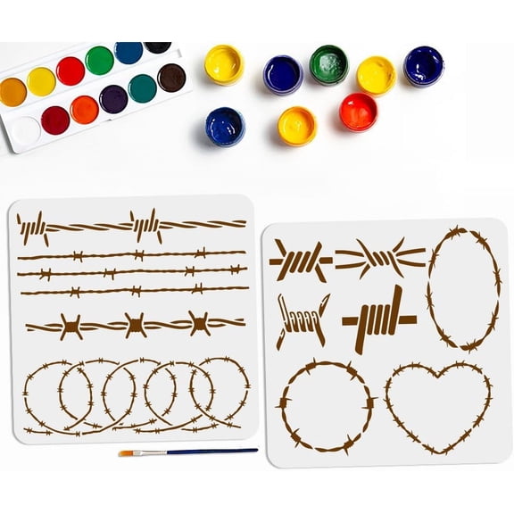 1 Set Iron Wire Theme PET Hollow Out Drawing Painting Stencils for DIY Scrapbook Photo Album with 1Pc Art Paint Brushes Mixed Shapes White