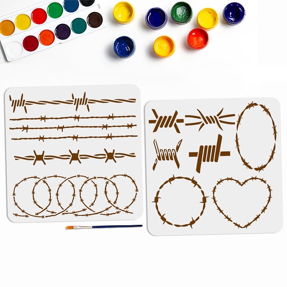 1 Set Iron Wire Theme PET Hollow Out Drawing Painting Stencils for DIY Scrapbook Photo Album with 1Pc Art Paint Brushes Mixed Shapes