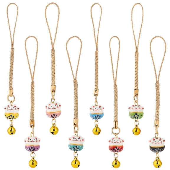 1 Set Japanese Style Enamel Lucky Cat Brass Bell Decoration Phone Charms Strap for Cell Phone Backpack Wallet Keychain Pendant Accessories