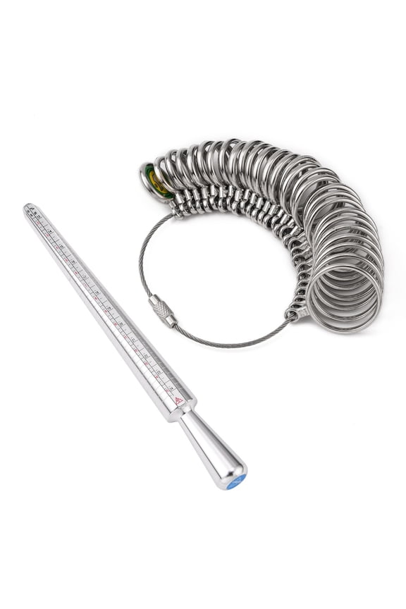 1 Set Jewelry Measuring Tool Sets with Aluminium Ring Size Sticks Ring Mandrel and Alloy American Calibration Ring Sizers Professional Model Platinum Stick: 250x25mm Ring: 11~22mm 28pcs/set