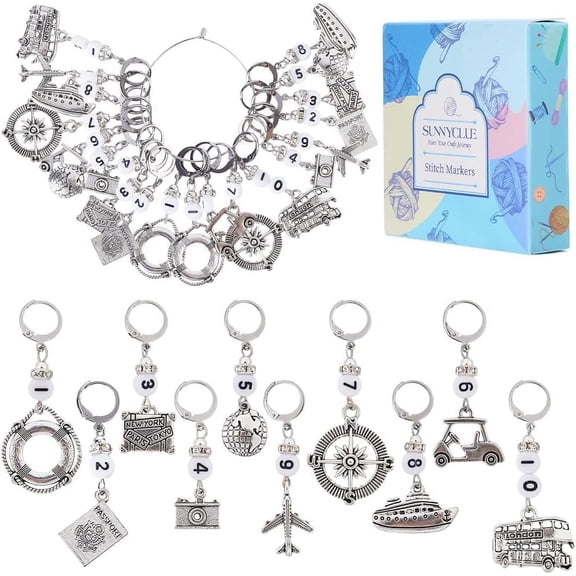 1 Set Journey Theme Alloy Pendant Locking Stitch Markers 304 Stainless Steel Leverback Earring Findings Antique Silver 4.3~5.9cm 20pcs/set