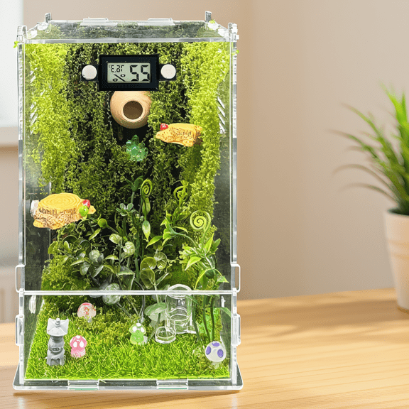 1 Set Jumping Enclosure with , Glass Terrarium Starter Kit, Forest Theme, 5.5 x 5.5 x 9.5 Inch