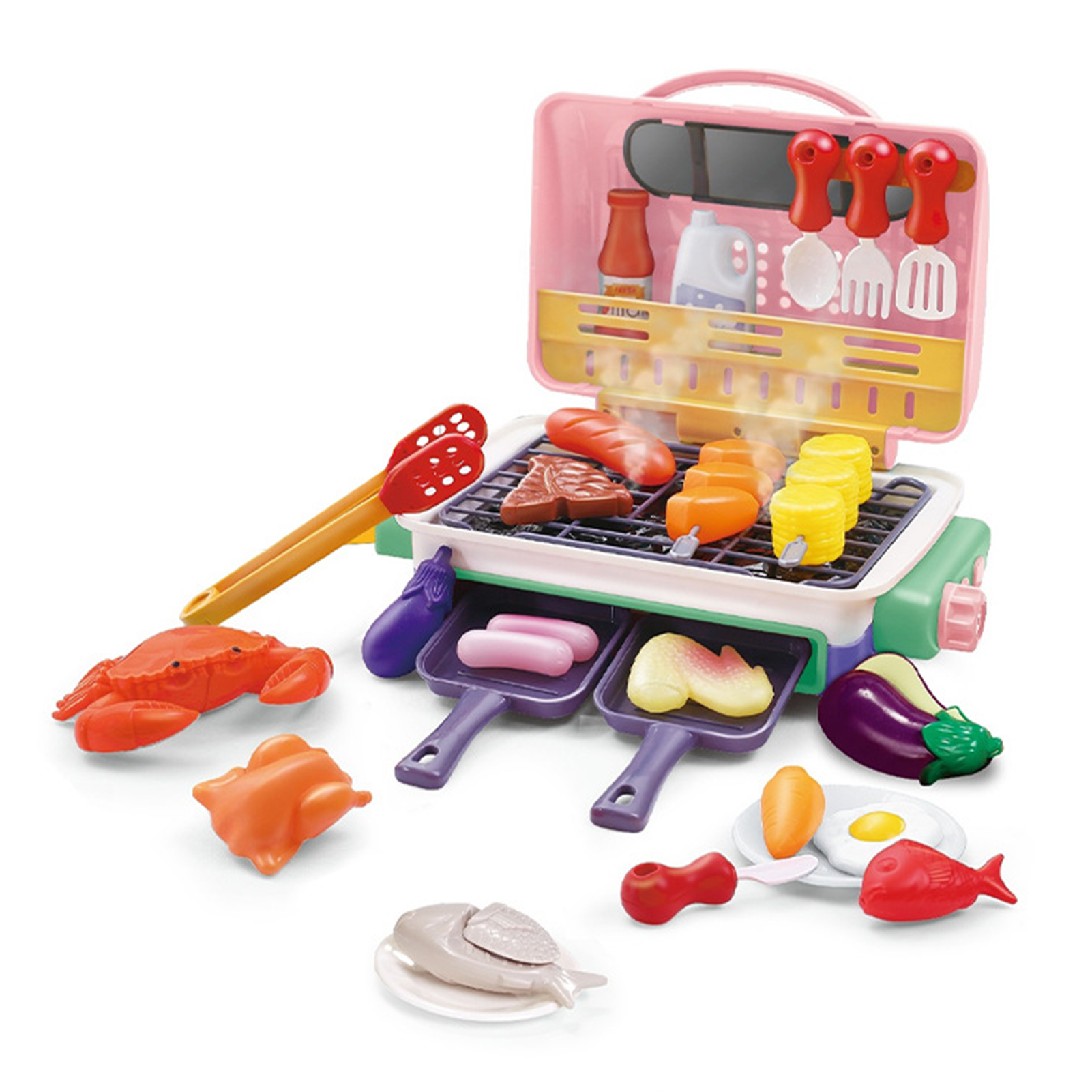 1 Set Kids Electric Simulation 2Layer BBQ Grill Pretend Play Toy