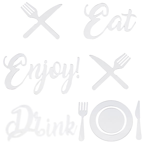 1 Set Kitchen Logo Mirror Wall Stickers Fork Spoon Dinner Plate 3D Acrylic Mirror Decal Eat Enjoy Sign DIY Mirror Decor for Restaurant