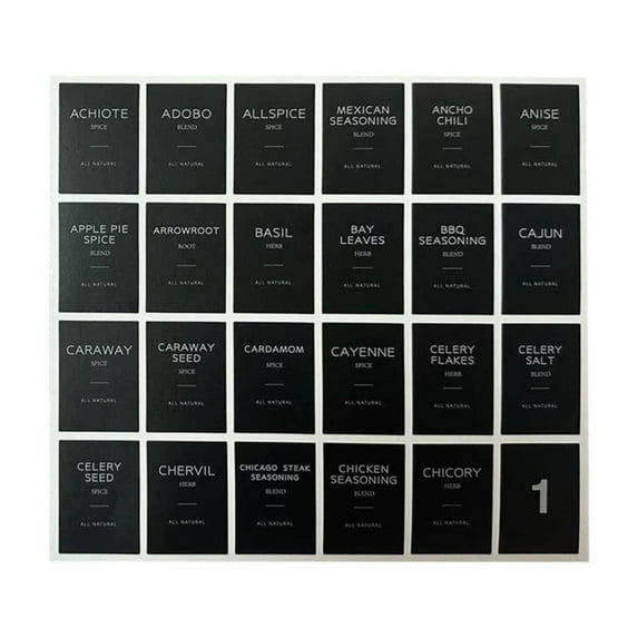 1 Set Kitchen Spice Labels Stickers, 96 Pcs Rectangle Water-Resistant Vinyl - Preprinted Chalkboard-Style Labels for Glass Spice Jars & Seasoning Containers - Pantry Organization