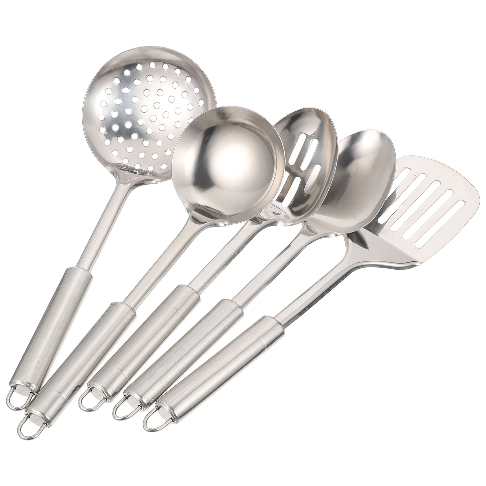 Silver Stainless Steel Cooking Utensil Set with Hanging Holes