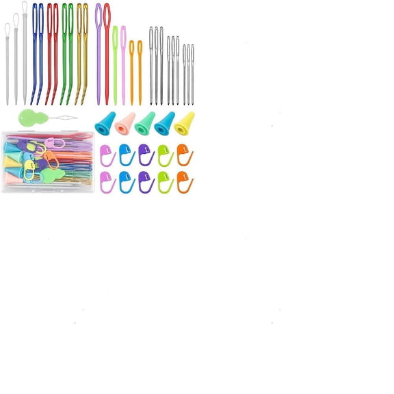 1 Set Knitting Neddles Sets Including Aluminum Big Eye Needles Locking Stitch Marker Needles Cap Needle Threader Mixed Color 3.74x2.48 Inch