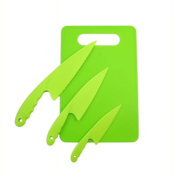 1 Set, Knives Set With Mini Chopping Board, Knife With Firm Grip, 3pcs Safe Knife, Plastic Cooking Knives To Cut Fruits, Salad, Cake, Vegetable, Kitchen Gadgets, Kitchen Stuff, Cheap Items